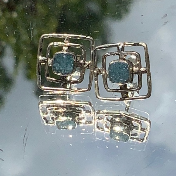 MEDITERRANEAN GREEN QUARTZ DRUZY 925 STERLING SILVER EARRINGS - Picture 1 of 11